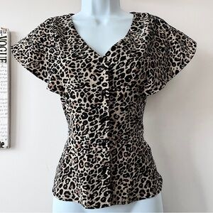 Leopard Print Trixxi Feminine Flutter Blouse Size XS